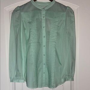 Joie Green Dress Shirt with Pintuck Detailing
